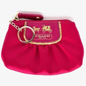 STUNNING Gently Used Fucsia / Pink Satin COACH Pouch / Coin Purse With Key Ring